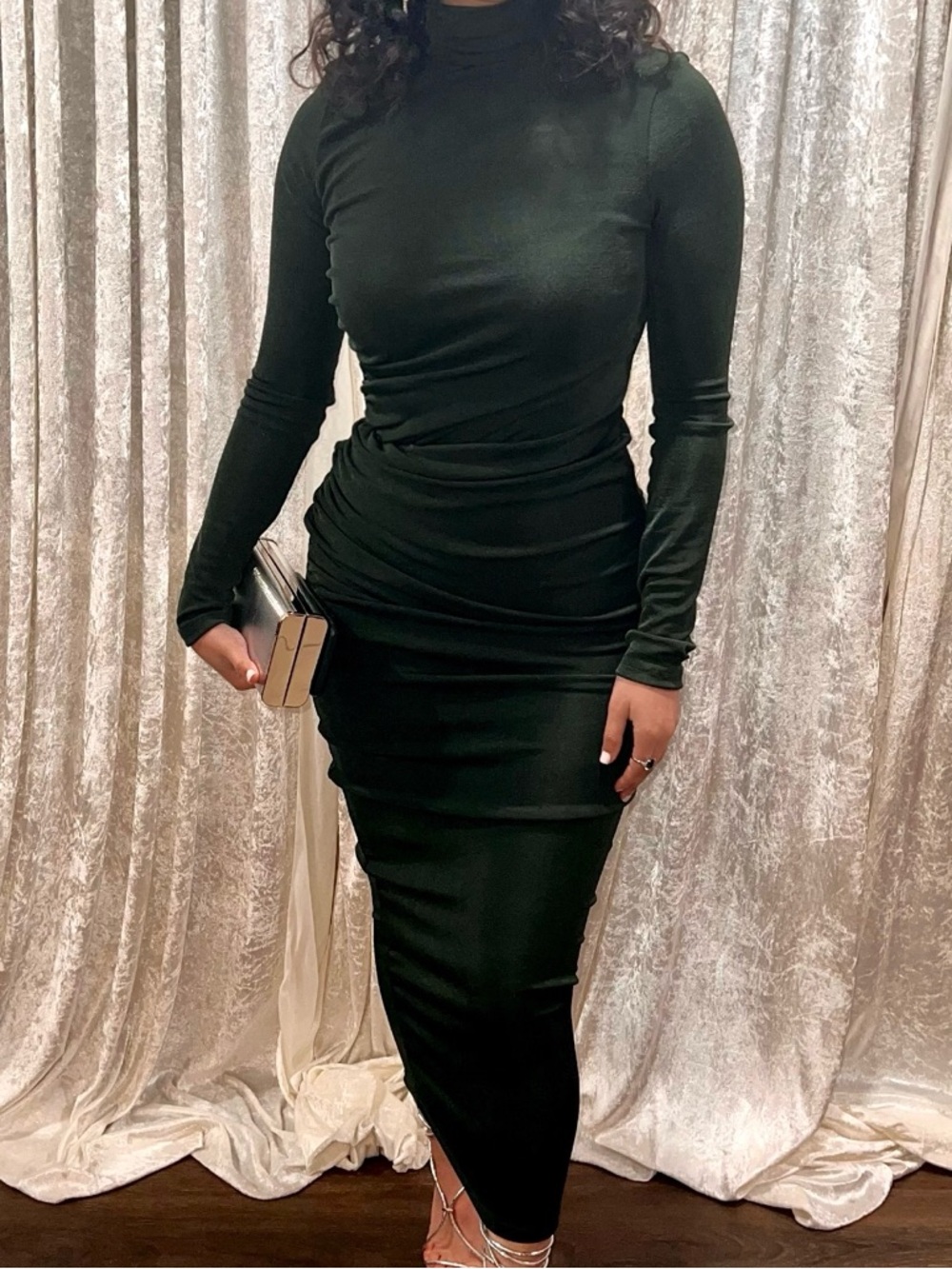 Women’s Long Sleeve Turtleneck Dress in Deep Green